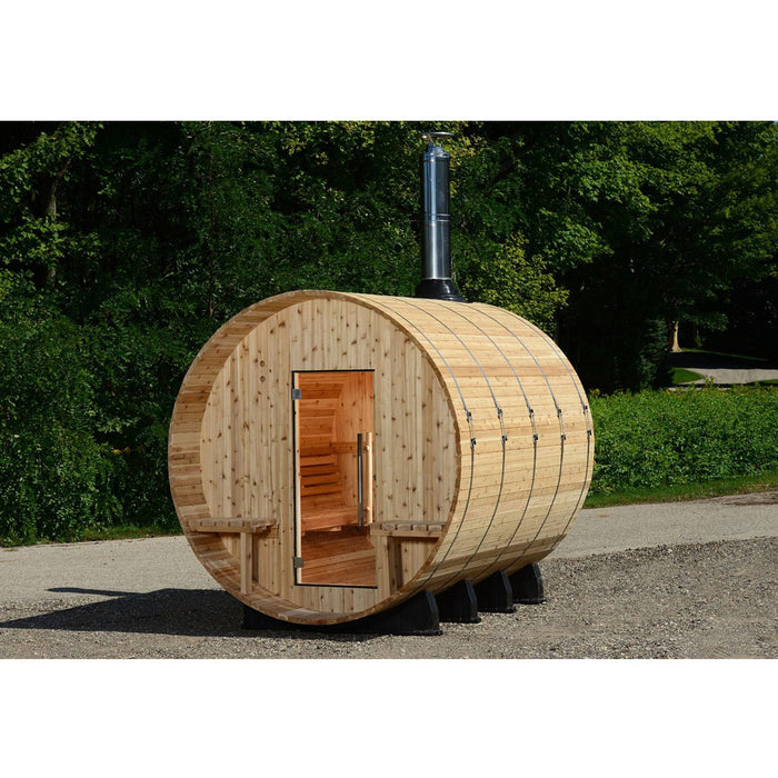 Almost Heaven Grandview 6 Person Barrel Sauna with Rinse Ellipse Outdoor Shower Deluxe Package