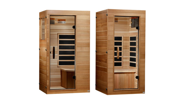 Dynamic Sicily and Vero one-person compact infrared saunas side by side