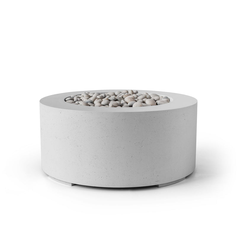 HPC Dekko Belmont concrete fire pit in Ash with Ivory Beachstone