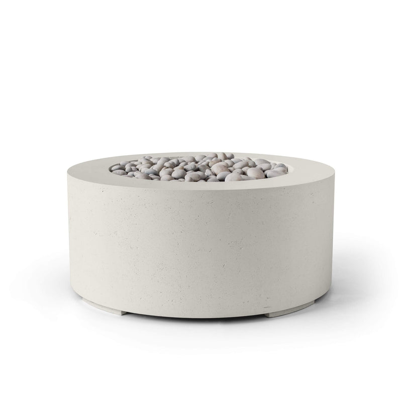 HPC Dekko Belmont concrete fire pit in Limestone with Ivory Beachstone