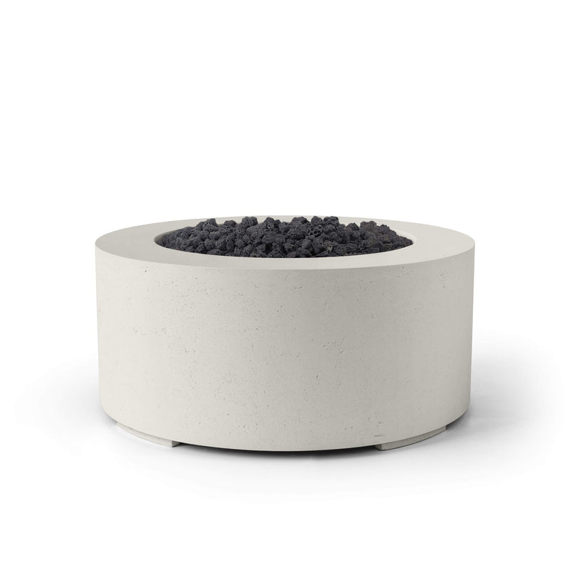 HPC Dekko Belmont concrete fire pit in Limestone with Black Lava Rock