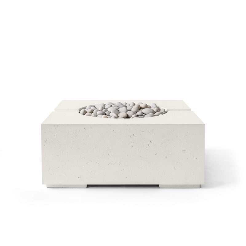 HPC Dekko Bravo concrete fire pit in Limestone with Ivory Beachstone
