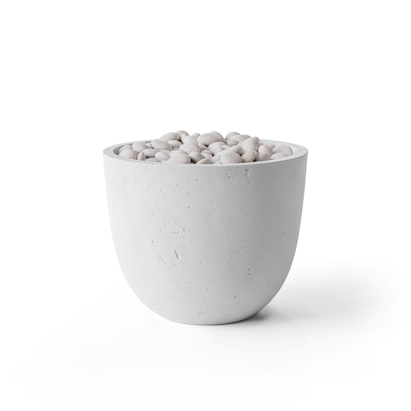 HPC Dekko Element concrete fire pit in Ash with Ivory Beachstone