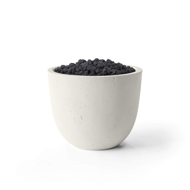 HPC Dekko Element concrete fire pit in Limestone with Black Lava Rock