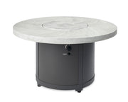White Onyx Beacon Round Gas Fire Pit Table — with the burner cover fitted