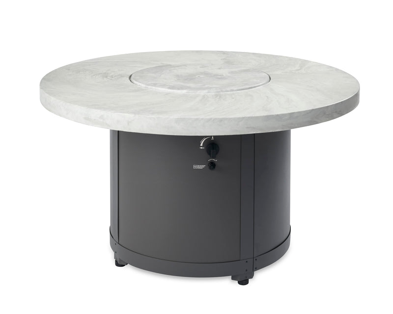 White Onyx Beacon Round Gas Fire Pit Table — with the burner cover fitted