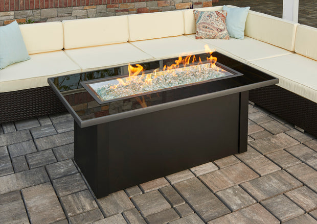 Monte Carlo Linear Gas Fire Pit Table — with the burner lit
