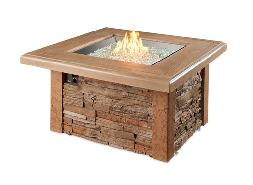 Sierra Square Gas Fire Pit Table — with the burner lit