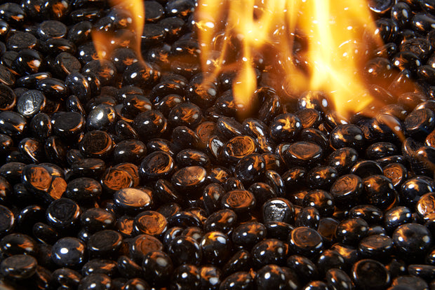 Black Onyx Tempered Fire Glass Gems — with the burner lit