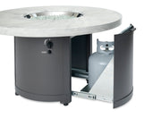 White Onyx Beacon Round Gas Fire Pit Table — propane tank access door