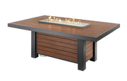 Kenwood Linear Dining Height Gas Fire Pit Table — with the burner lit