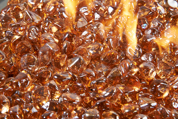 Copper Large Tempered Fire Glass Diamonds — with the burner lit