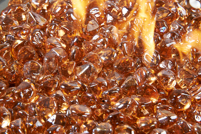 Copper Large Tempered Fire Glass Diamonds — with the burner lit