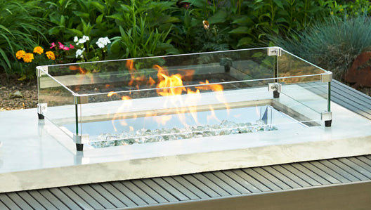 12" x 24" Rectangular Glass Wind Guard — with fire glass media