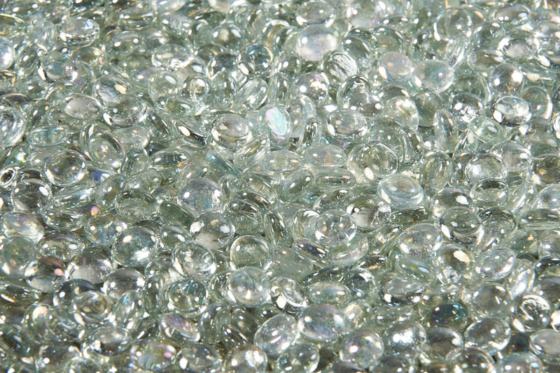 Clear Tempered Fire Glass Gems — shown unlit