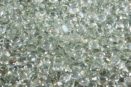Clear Tempered Fire Glass Gems — shown unlit