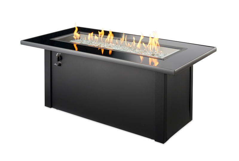 Monte Carlo Linear Gas Fire Pit Table — with the burner lit