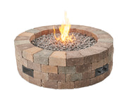 Bronson Block Round Gas Fire Pit Kit — with the burner lit