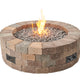 Bronson Block Round Gas Fire Pit Kit — with the burner lit
