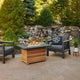 Darien Rectangular Gas Fire Pit Table with Aluminum Top — with the burner lit