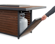 Kenwood Rectangular Chat Height Gas Fire Pit Table — propane tank access door