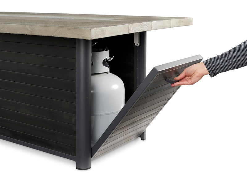 Cedar Ridge Linear Gas Fire Pit Table — propane tank access door