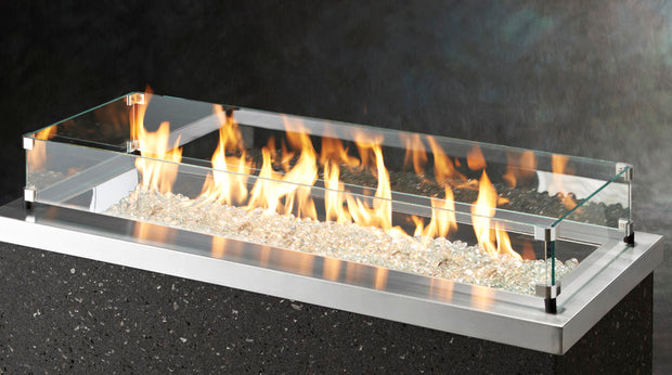 12" x 42" Linear Glass Wind Guard — with fire glass media
