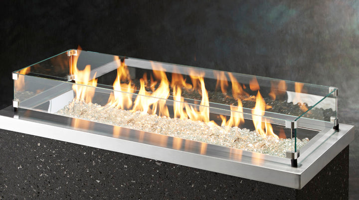 12" x 42" Linear Glass Wind Guard — with fire glass media