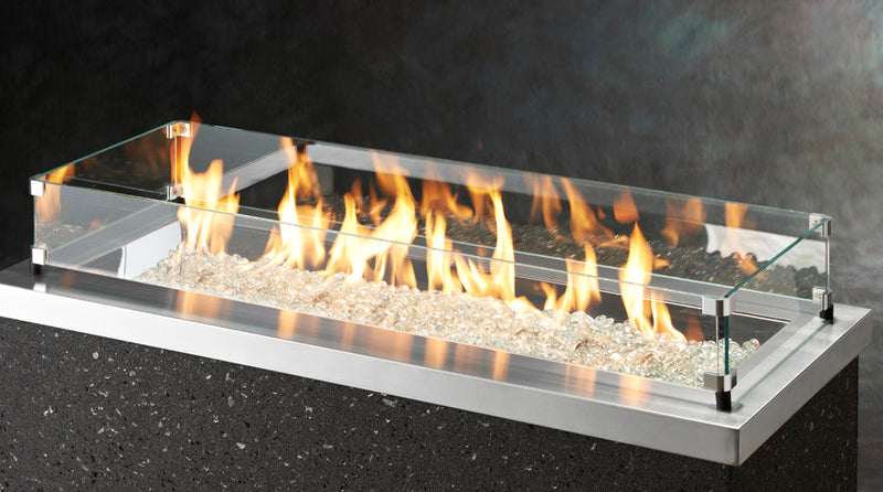 12" x 42" Linear Glass Wind Guard — with fire glass media