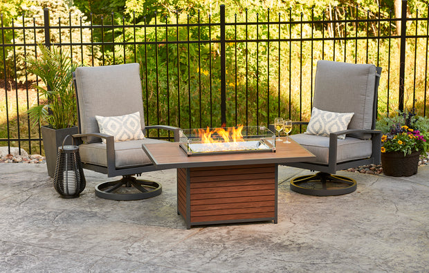 Kenwood Rectangular Chat Height Gas Fire Pit Table — with fire glass media