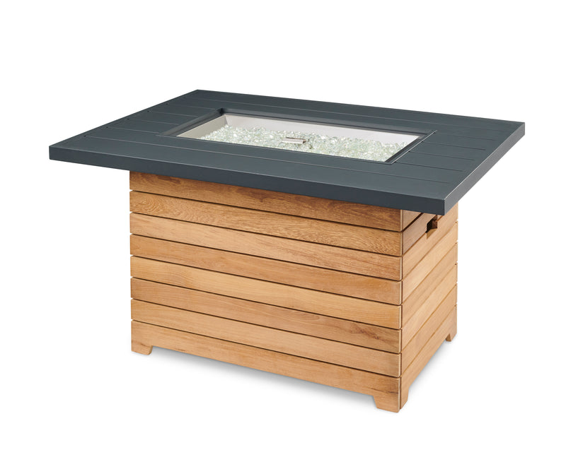 Darien Rectangular Gas Fire Pit Table with Aluminum Top — shown unlit