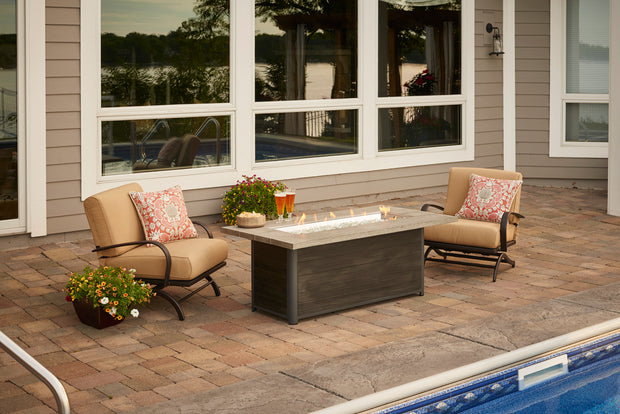 Cedar Ridge Linear Gas Fire Pit Table — with fire glass media