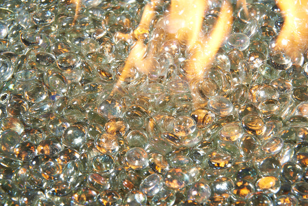 Clear Tempered Fire Glass Gems — with the burner lit