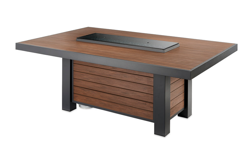 Kenwood Linear Dining Height Gas Fire Pit Table — with the burner cover fitted
