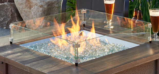 24" x 24" Square Glass Wind Guard — with fire glass media